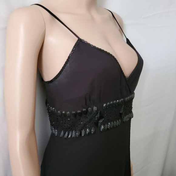 Bebe Women’s Sexy Black Beaded Mesh Surplice Cocktail Mini Dress Size Medium - Picture 8 of 16